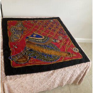 NWT Challis by Berkshire Scarf Black Red Brown Leather Sadel 46" X 46" Fringed